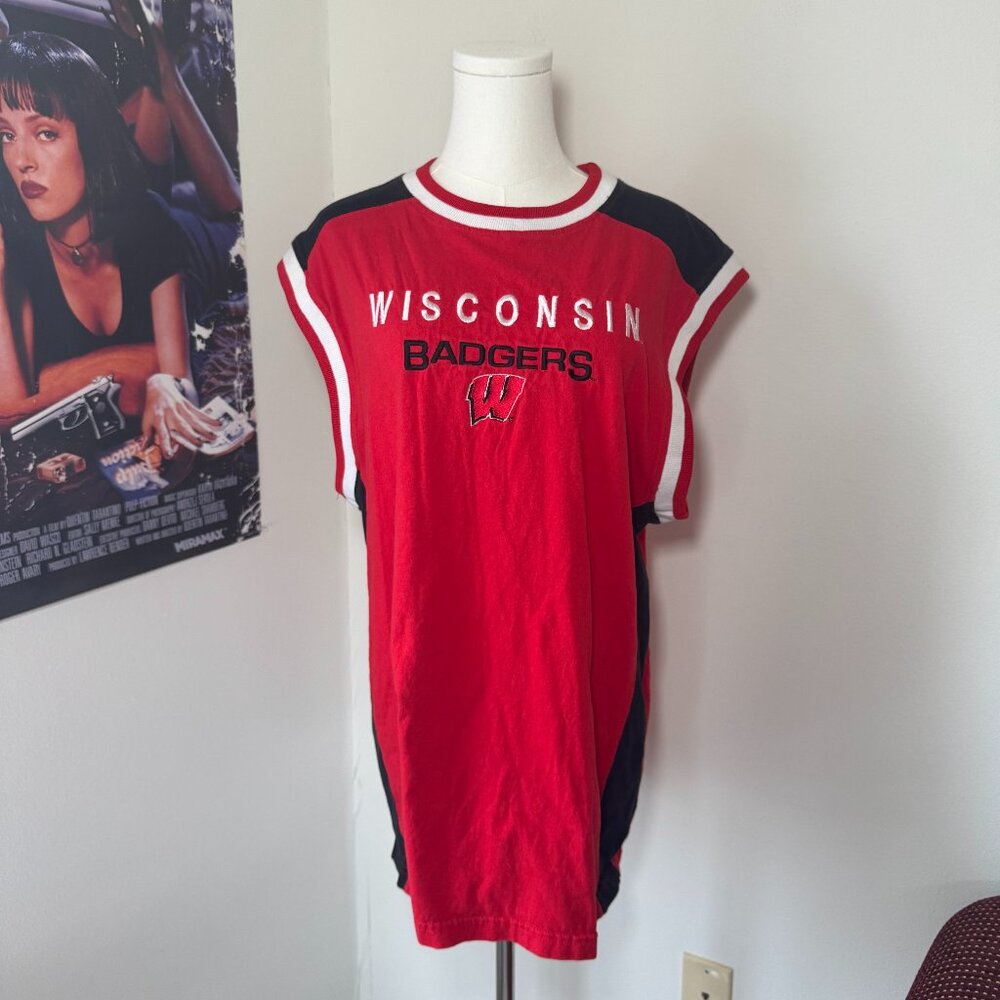 Collegiate University of Wisconsin Embroidered Red, Black, and White Logo Tank
